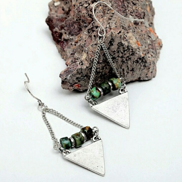 Turquoise Triangle Dangle Earrings - Picture 5 of 5